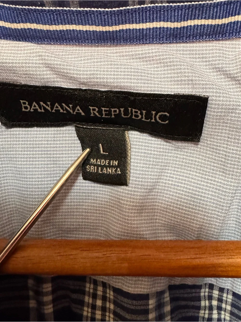 Banana Republic Navy and White Plaid Short-Sleeve Button-Down Shirt
